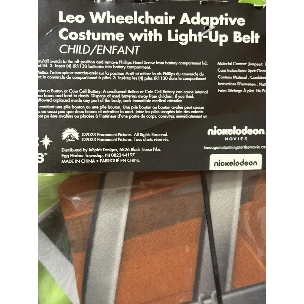 TNMT LEO WHEELCHAIR ADAPTIVE COSTUME WITH LIGHT-VP BELT Large 10-12  NEW